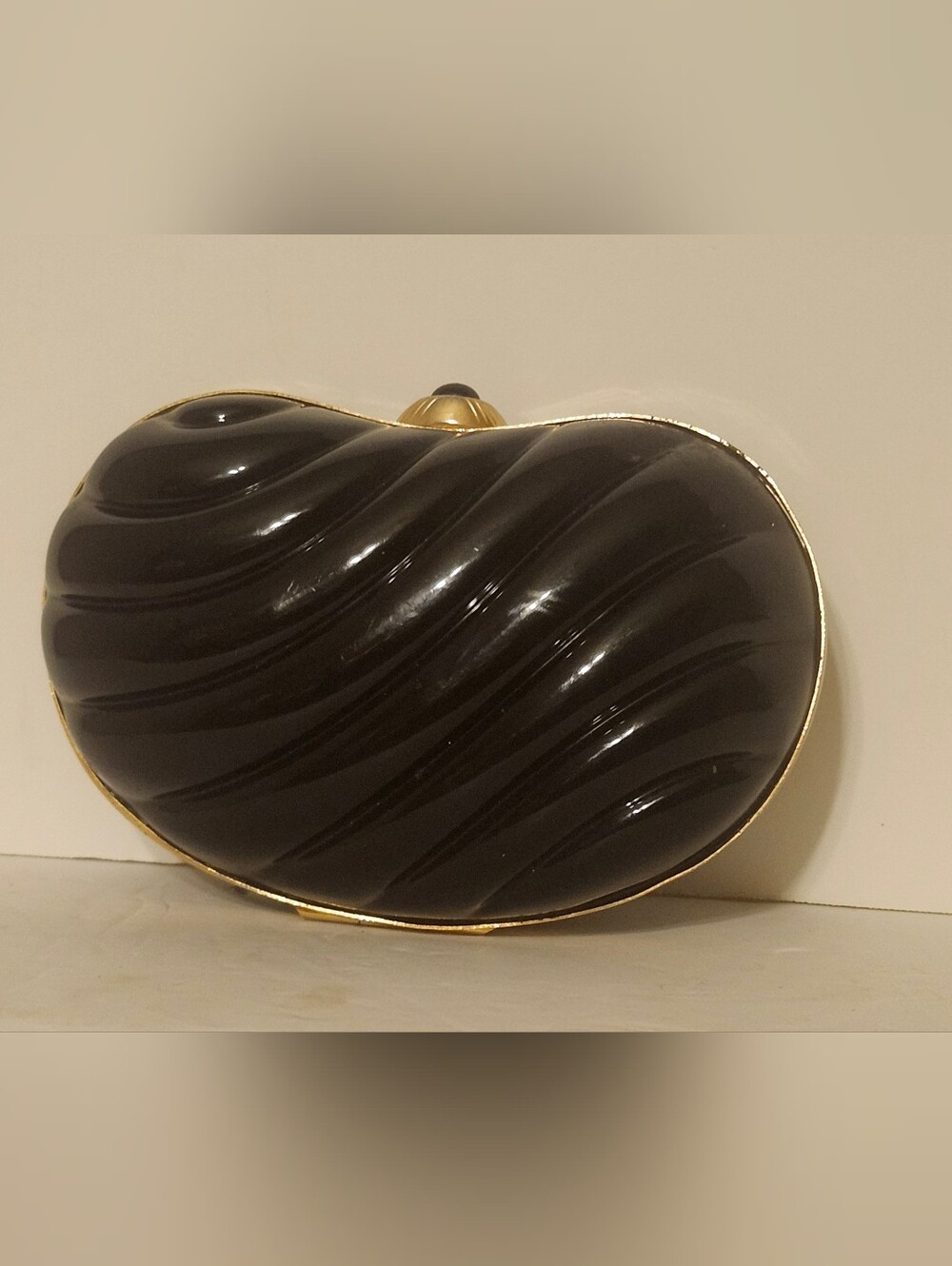 Black Wave Hard Shelled Evening Clutch - Gold Trim